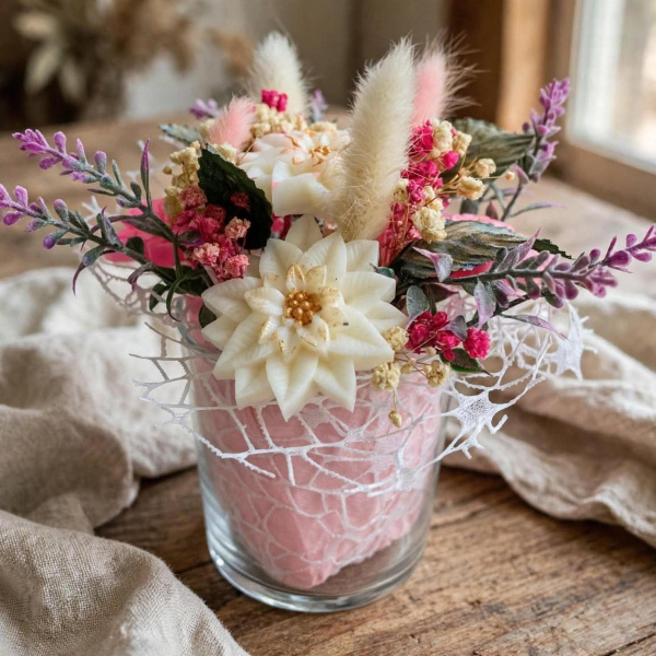 Boho Bouquet - Κερί Σόγιας με Λουλούδια Wax Melts & Pampas - Ροζ
